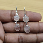 Dainty Rose Quartz Earrings in Sterling Silver – Elegant Everyday Drops