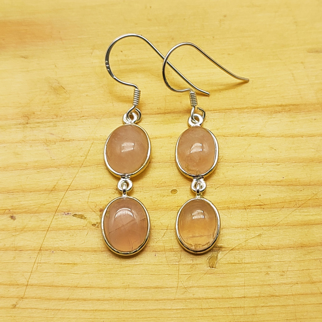 Dainty Rose Quartz Earrings in Sterling Silver – Elegant Everyday Drops