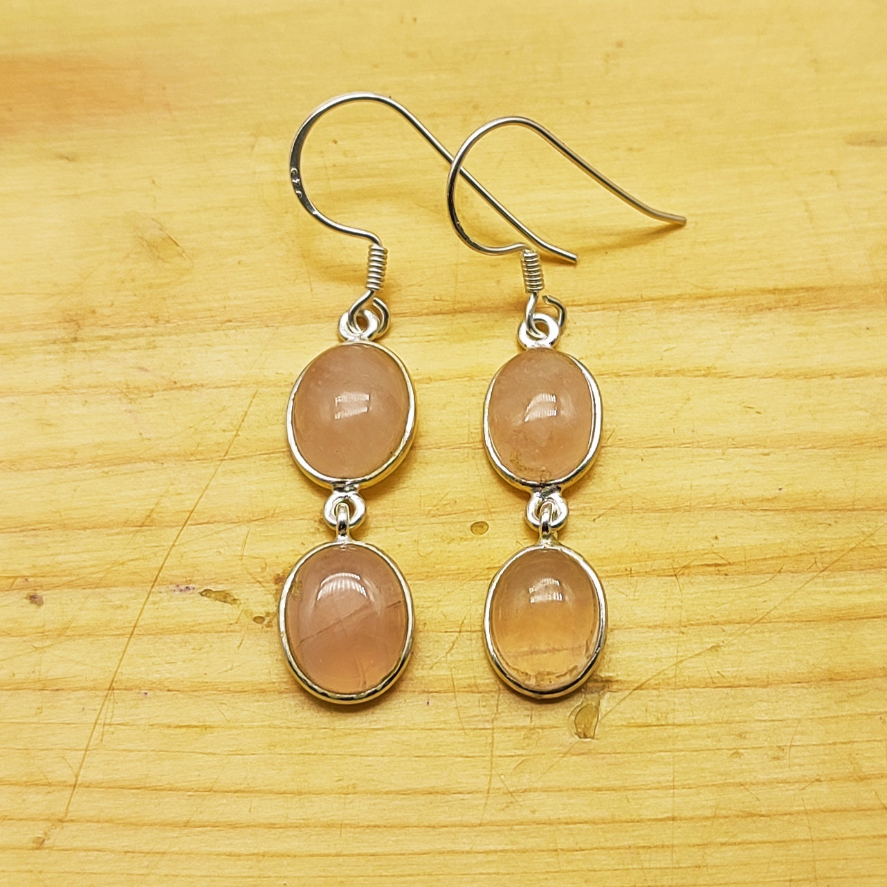 Dainty Rose Quartz Earrings in Sterling Silver – Elegant Everyday Drops