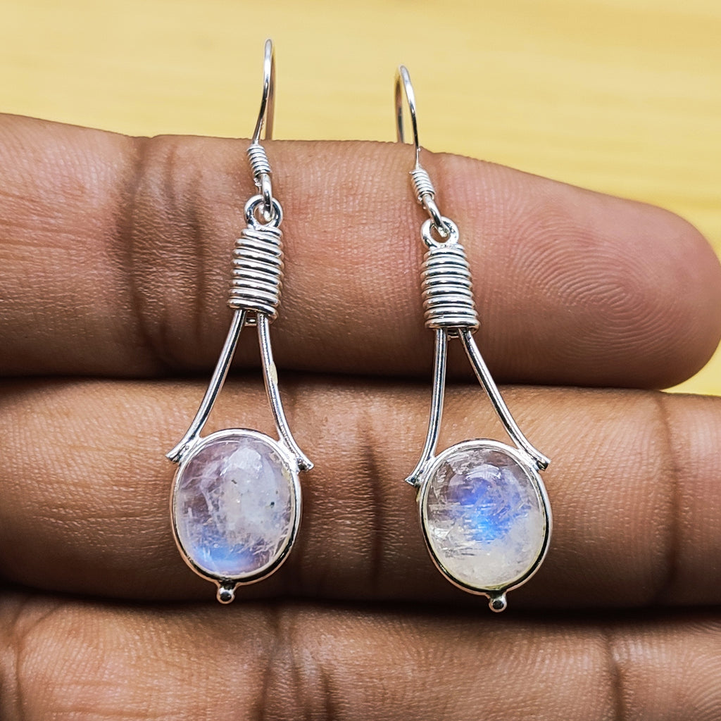 Fine Silver Moonstone Earrings – Lightweight Handmade Oval Earrings