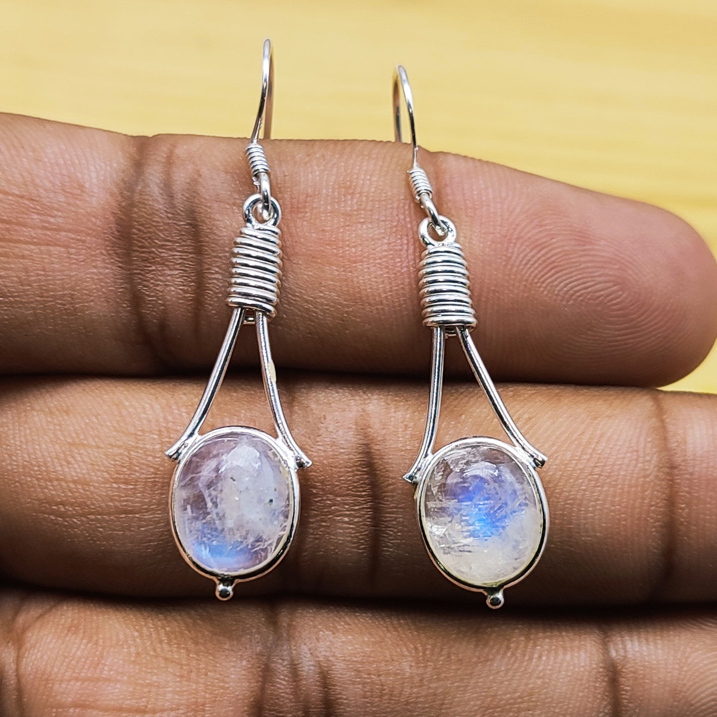 Fine Silver Moonstone Earrings – Lightweight Handmade Oval Earrings