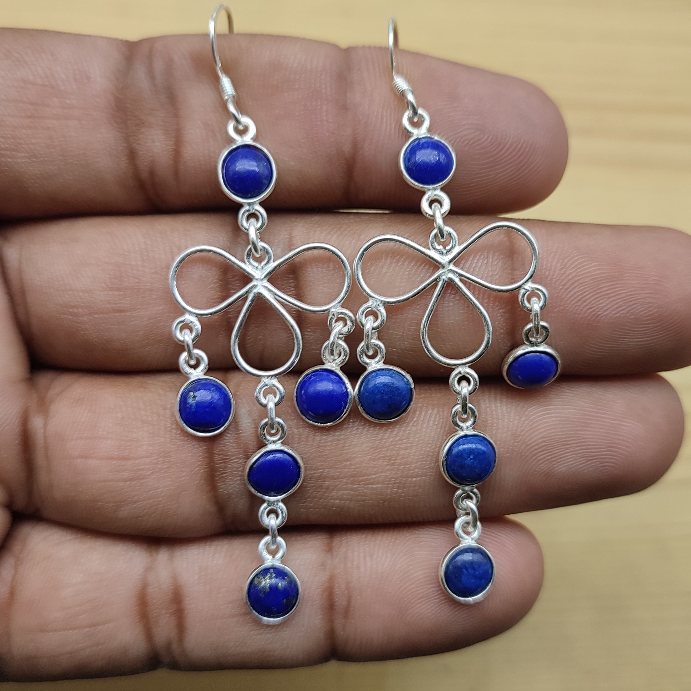 Boho Lapis Lazuli Earrings in 925 Silver – Handmade Gemstone Jewelry
