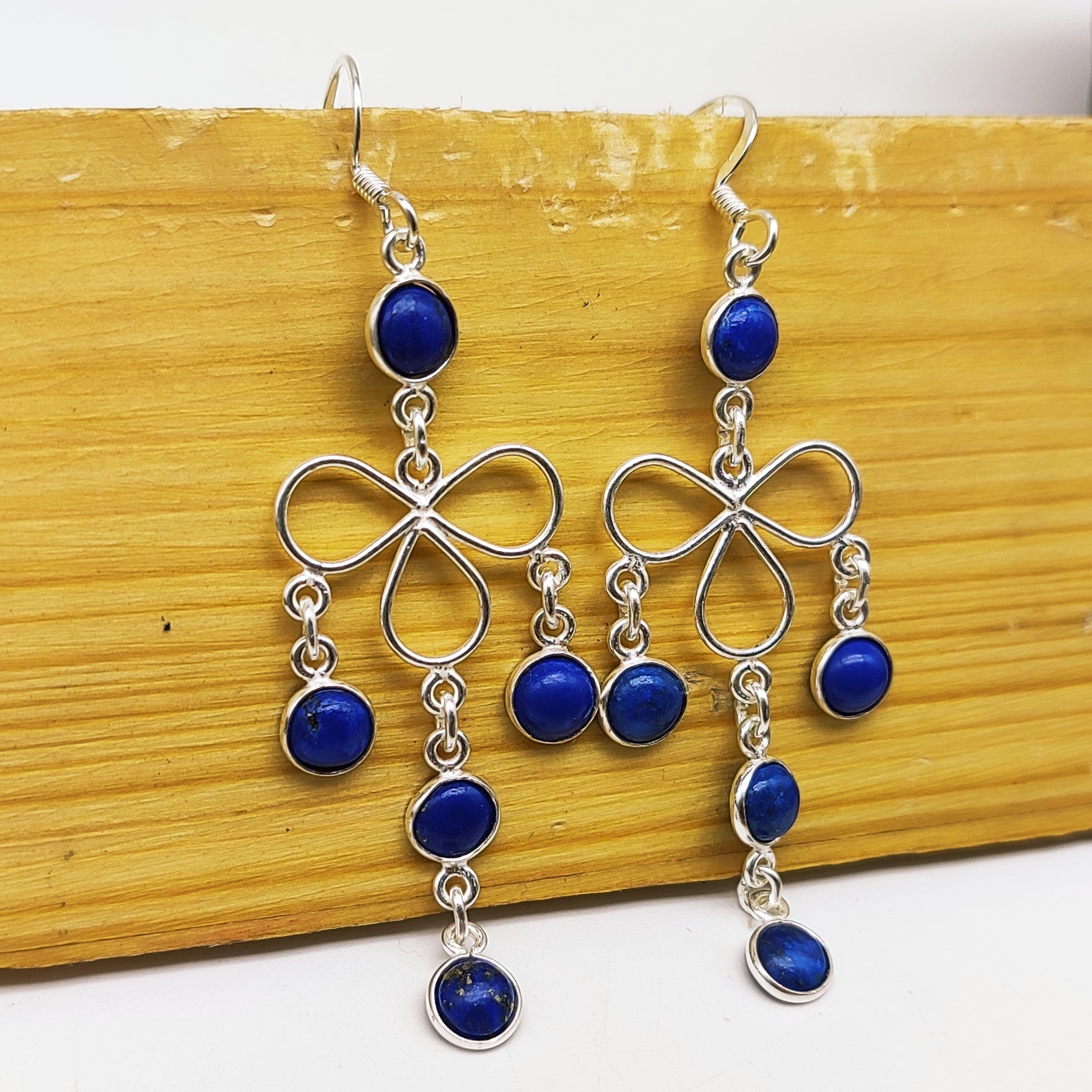 Boho Lapis Lazuli Earrings in 925 Silver – Handmade Gemstone Jewelry