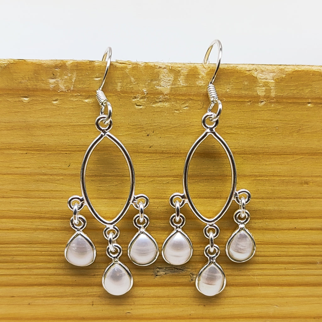 925 Sterling Silver Natural Pear Drop Shape Gemstone Earring