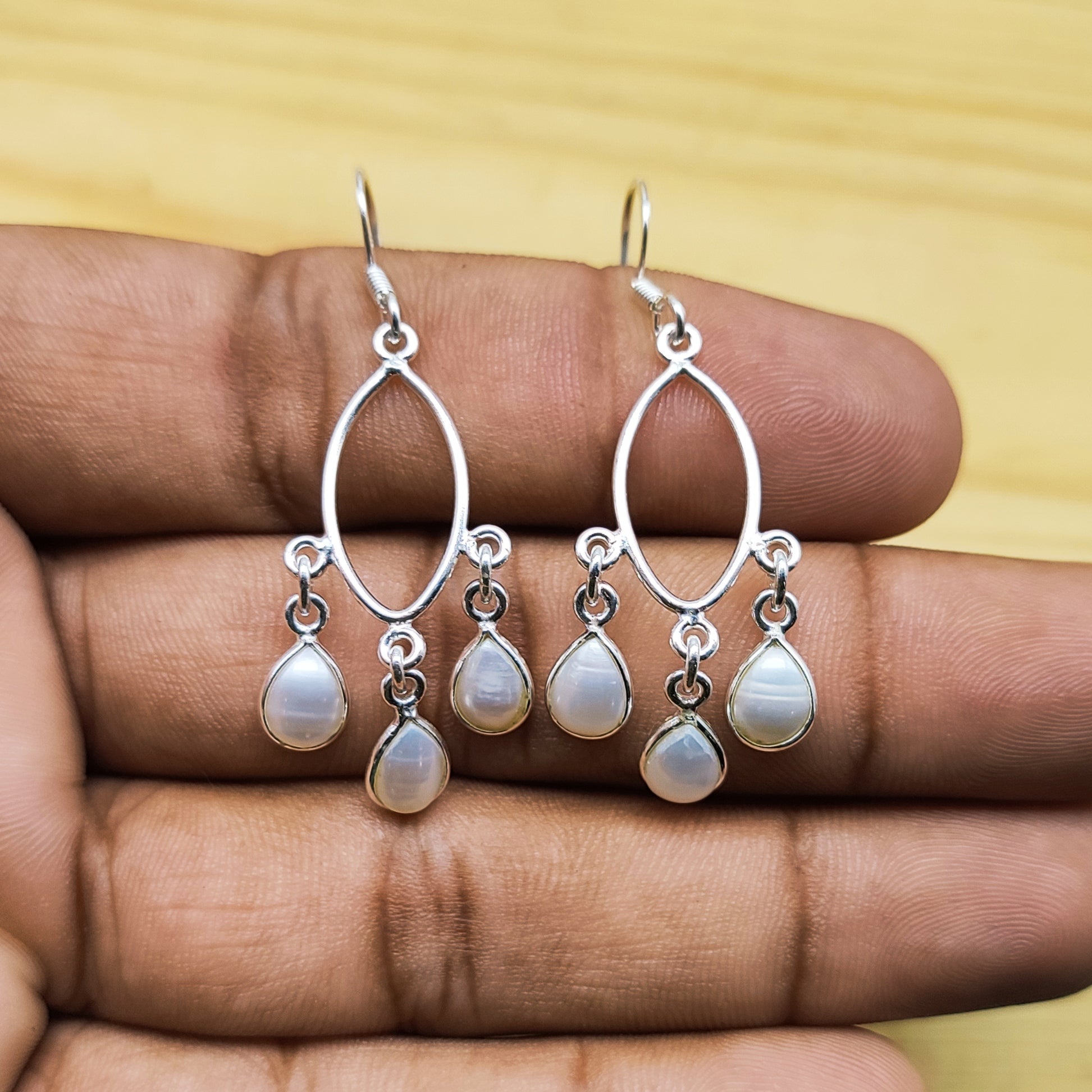925 Sterling Silver Natural Pear Drop Shape Gemstone Earring