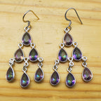 Boho Drop Mystic Topaz Dangle Earrings with 925 Sterlign Silver Detailing