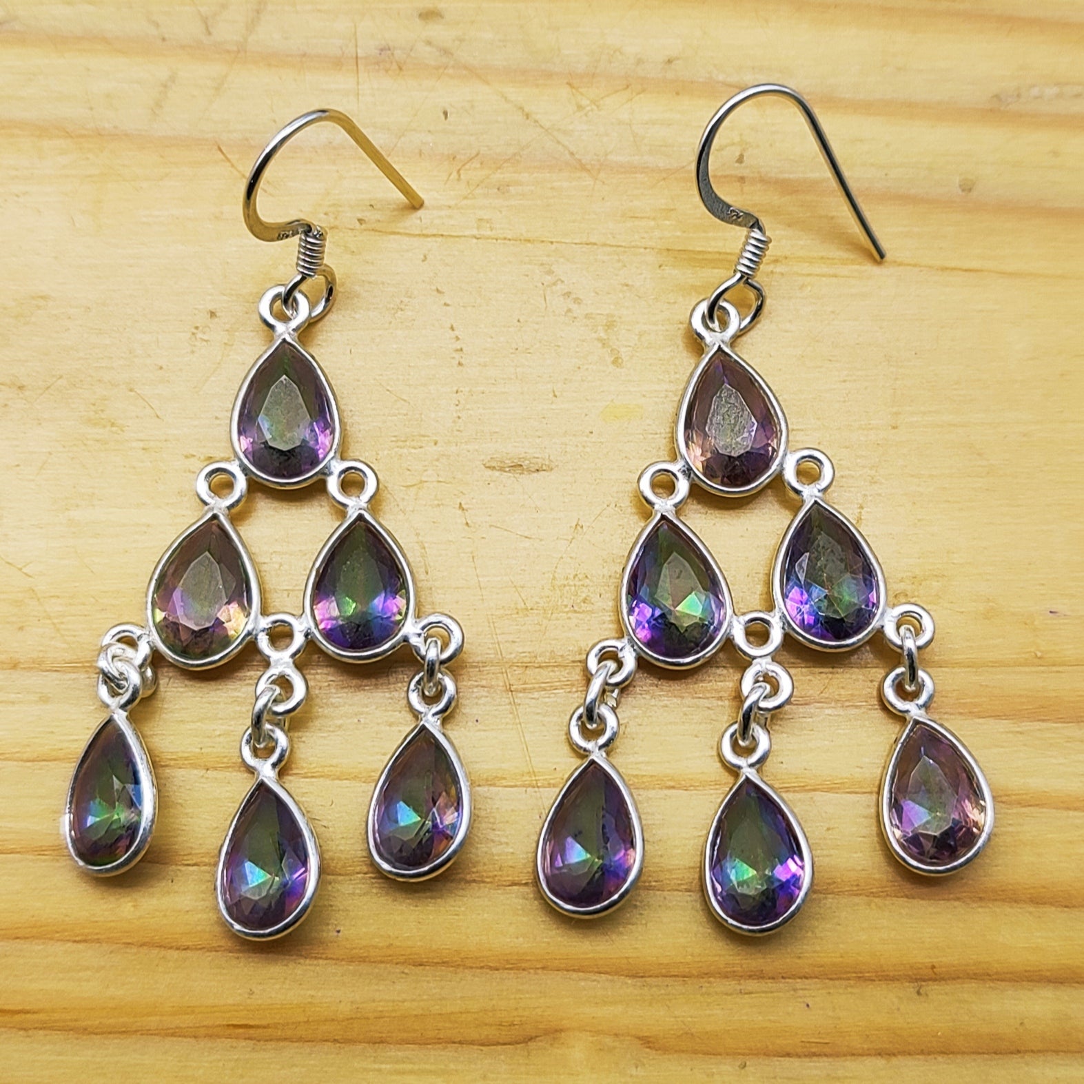 Boho Drop Mystic Topaz Dangle Earrings with 925 Sterlign Silver Detailing