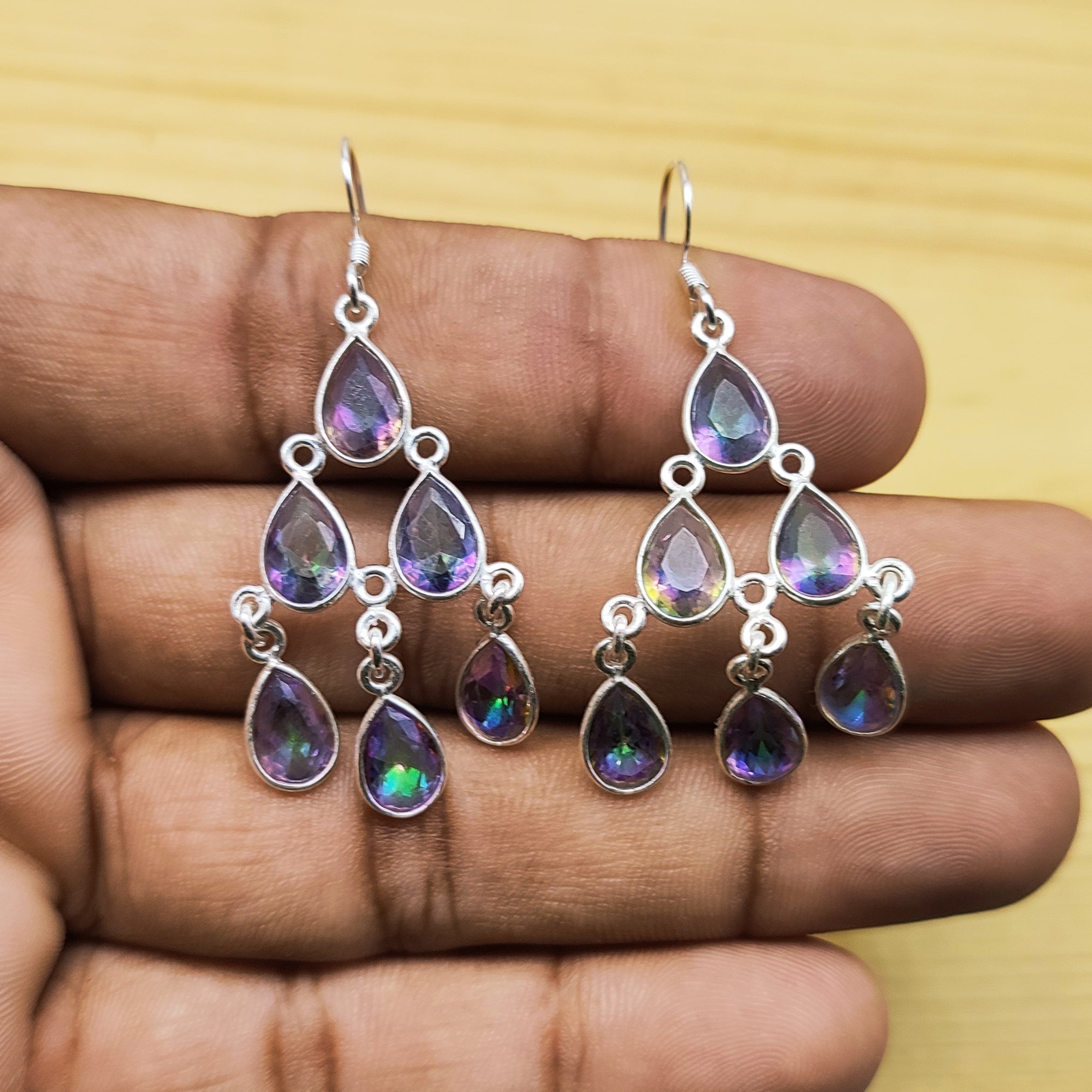 Boho Drop Mystic Topaz Dangle Earrings with 925 Sterlign Silver Detailing