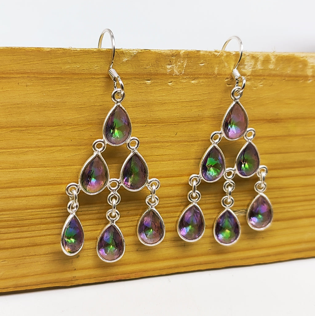 Boho Drop Mystic Topaz Dangle Earrings with 925 Sterlign Silver Detailing