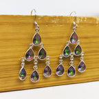 Boho Drop Mystic Topaz Dangle Earrings with 925 Sterlign Silver Detailing