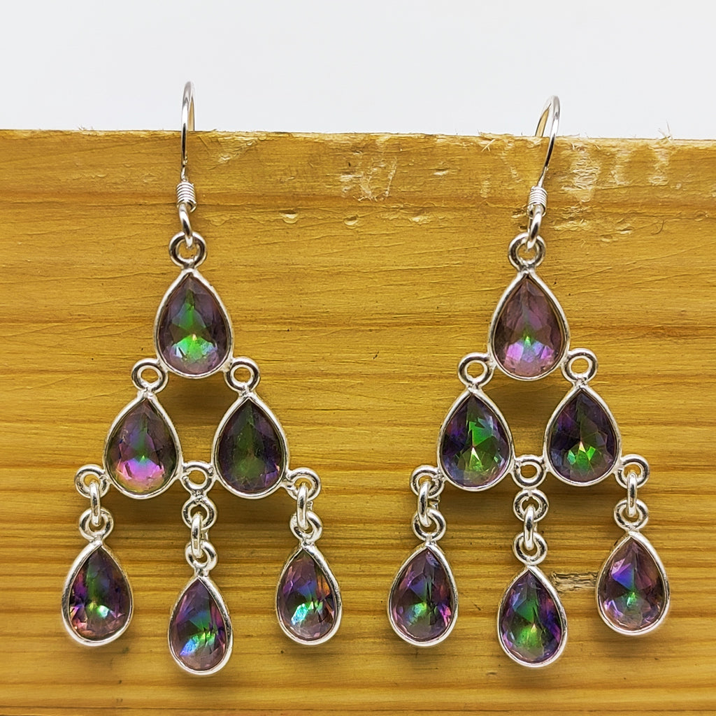 Boho Drop Mystic Topaz Dangle Earrings with 925 Sterlign Silver Detailing