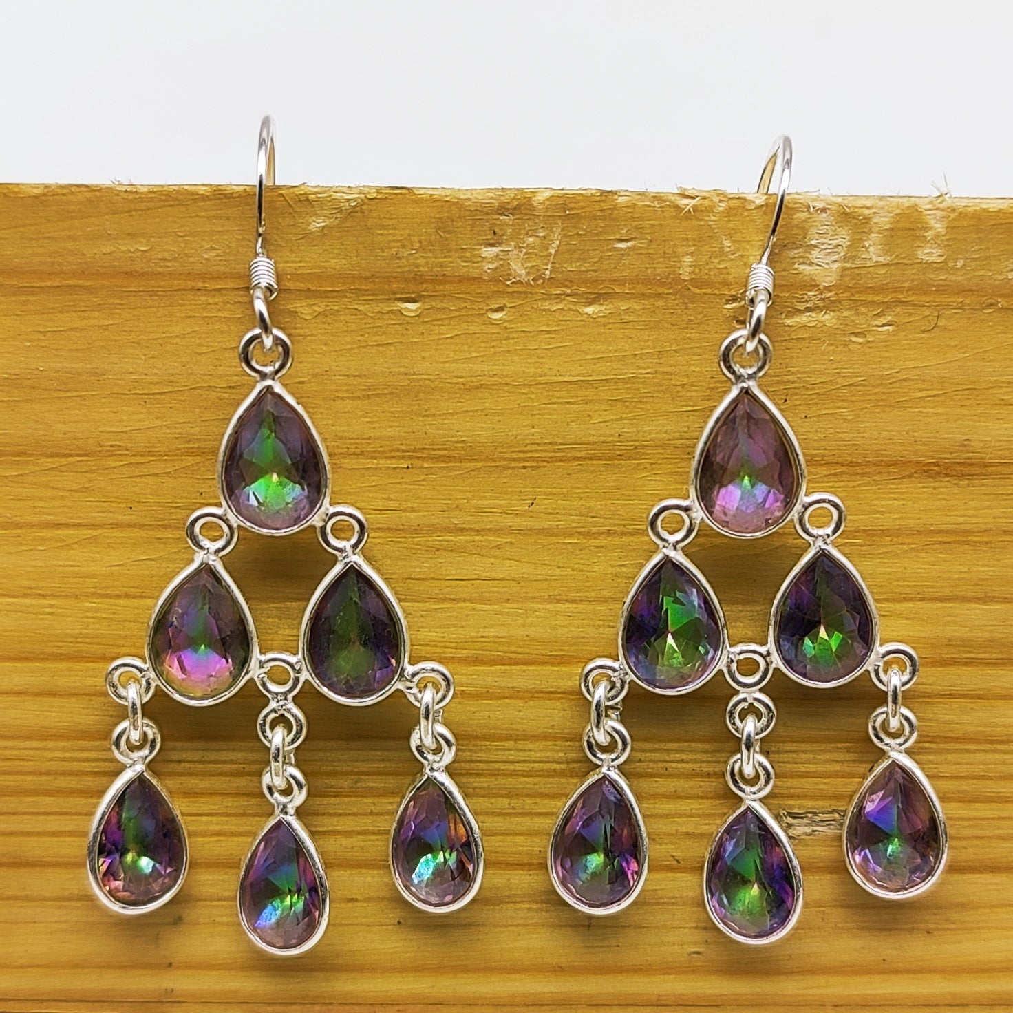 Boho Drop Mystic Topaz Dangle Earrings with 925 Sterlign Silver Detailing