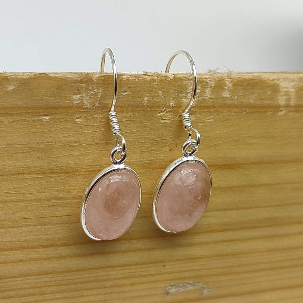 925 Sterling Silver Rose Quartz Cabochon Oval Shape Earring