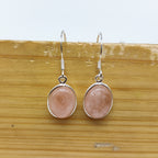 925 Sterling Silver Rose Quartz Cabochon Oval Shape Earring