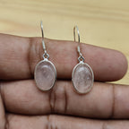 925 Sterling Silver Rose Quartz Cabochon Oval Shape Earring