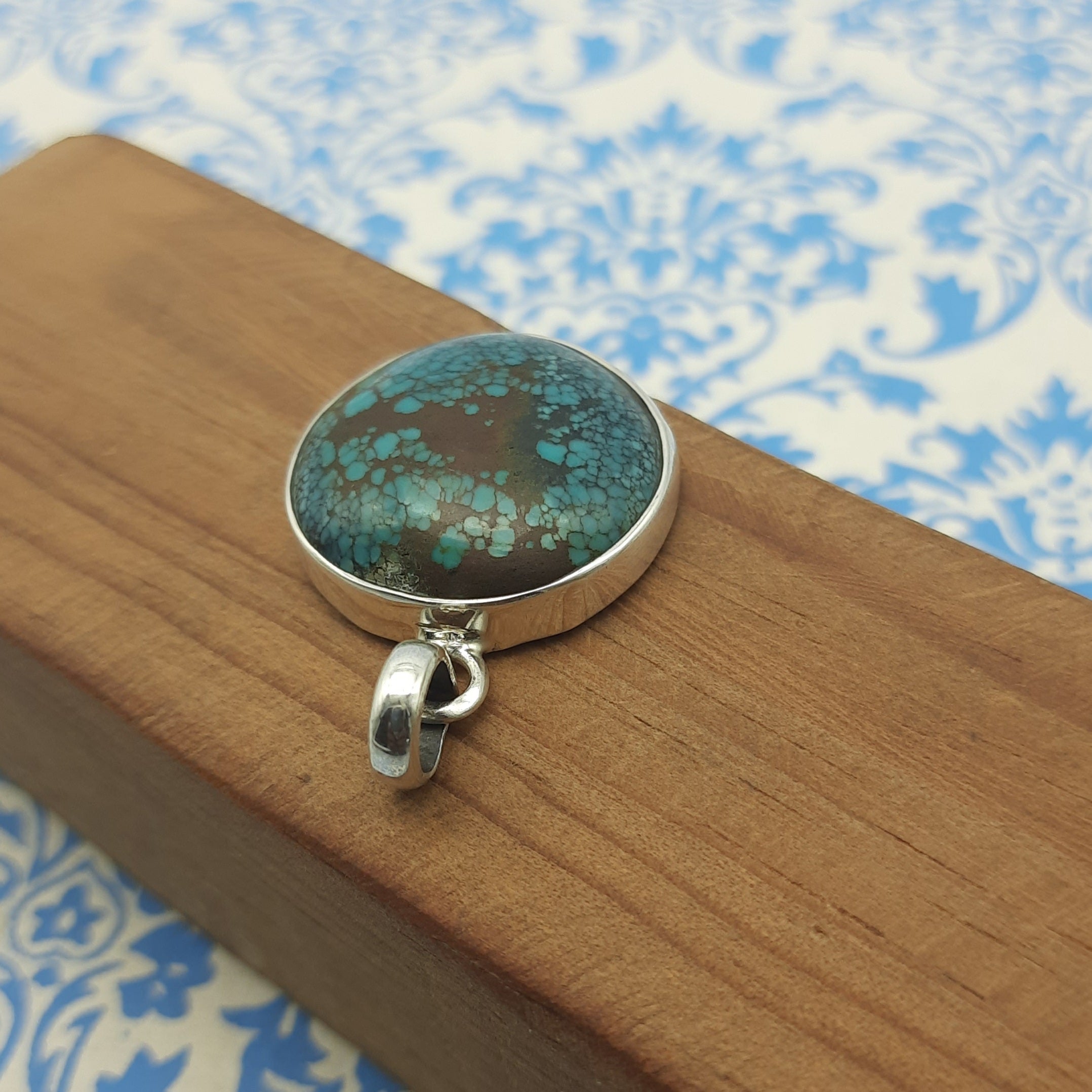Tibetan Turquoise Cancer Birthstone 925 Silver Pendant