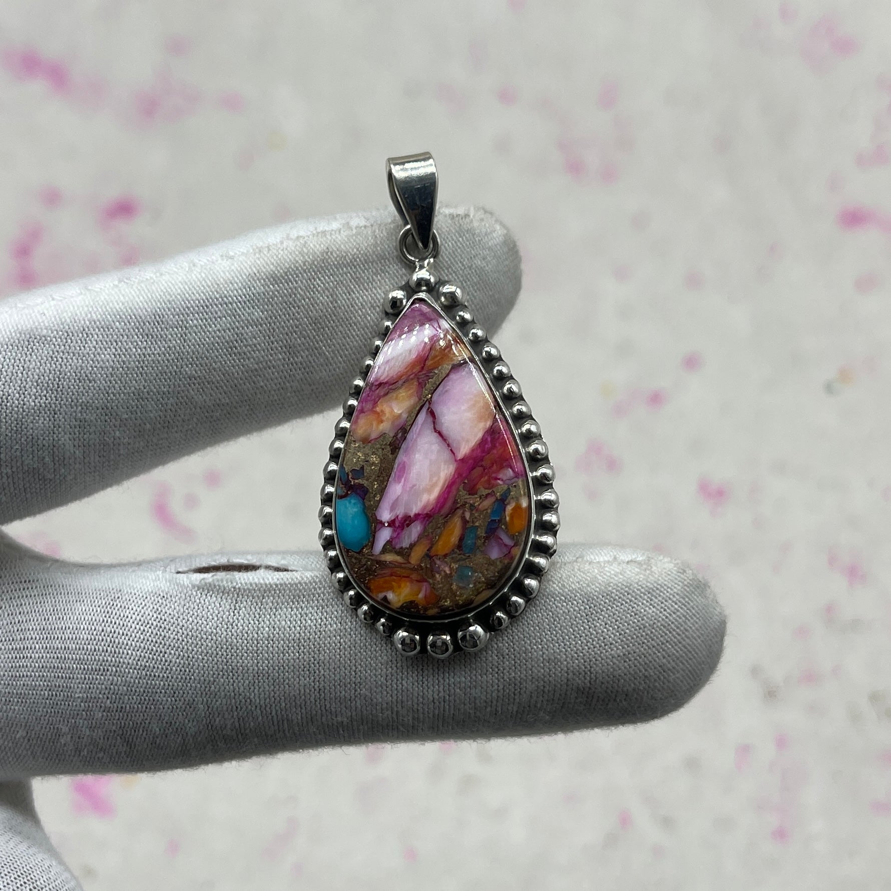 Pink Dahlia Stone 925 Sterling Silver Handmade Pendant | Artistic Bohemian Jewelry