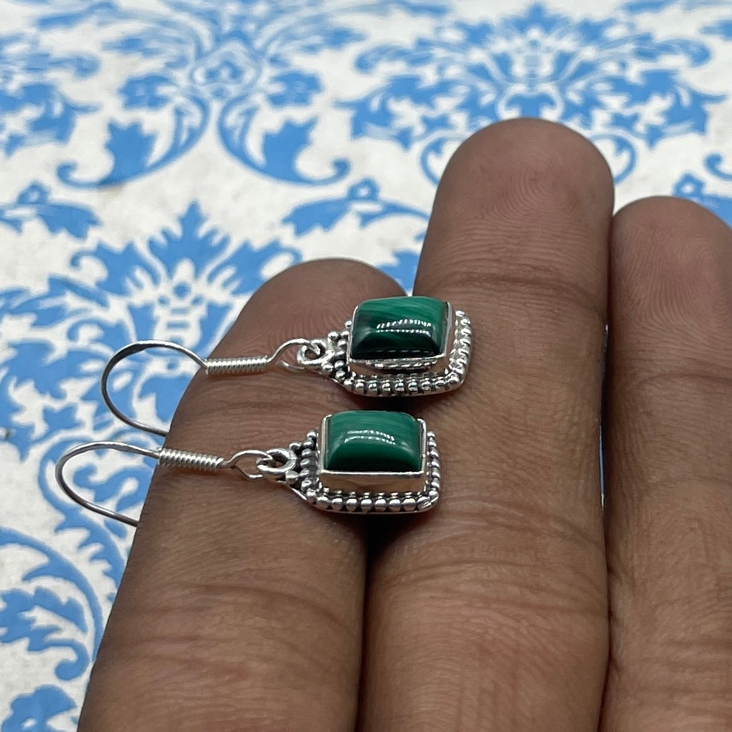 Classic Malachite Earrings – 925 Sterling Silver Natural GemStone