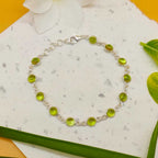Handmade 925 Sterling Silver Peridot Oval Cabochon Bracelet