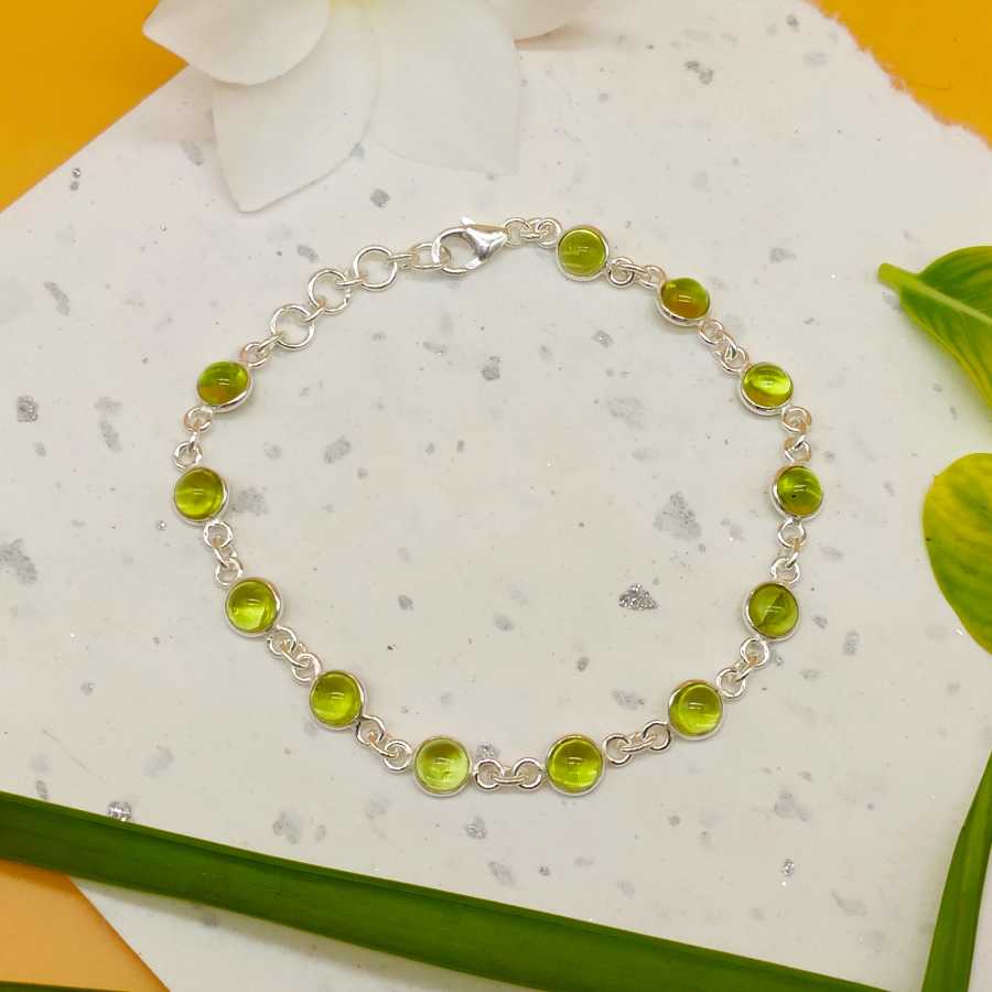 Handmade 925 Sterling Silver Peridot Oval Cabochon Bracelet