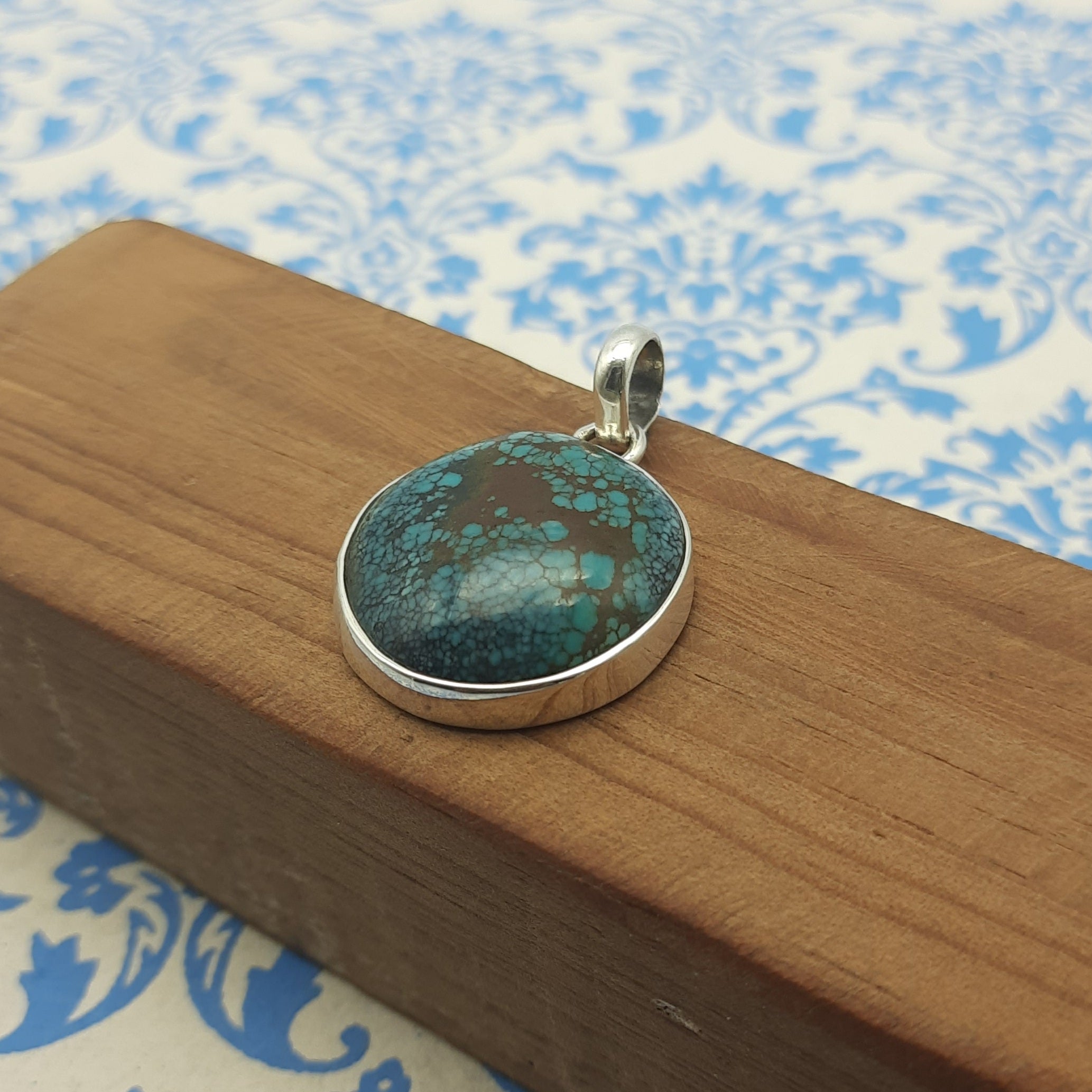 Tibetan Turquoise Cancer Birthstone 925 Silver Pendant