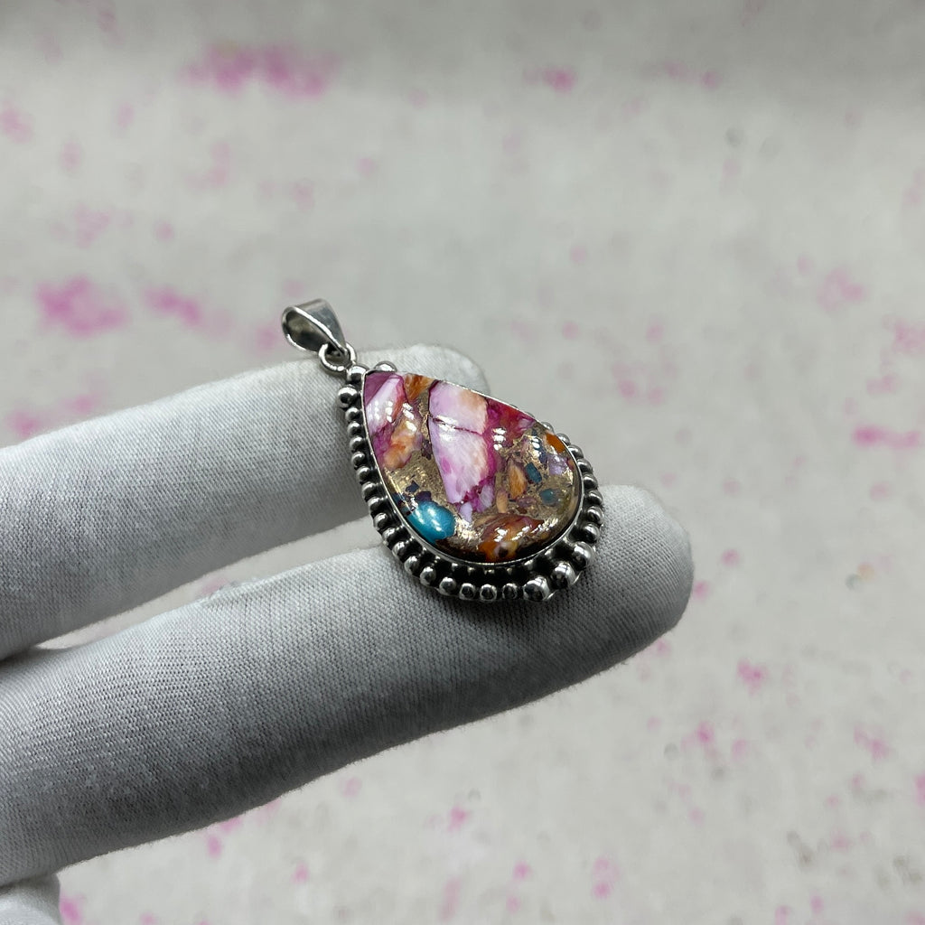 Pink Dahlia Stone 925 Sterling Silver Handmade Pendant | Artistic Bohemian Jewelry