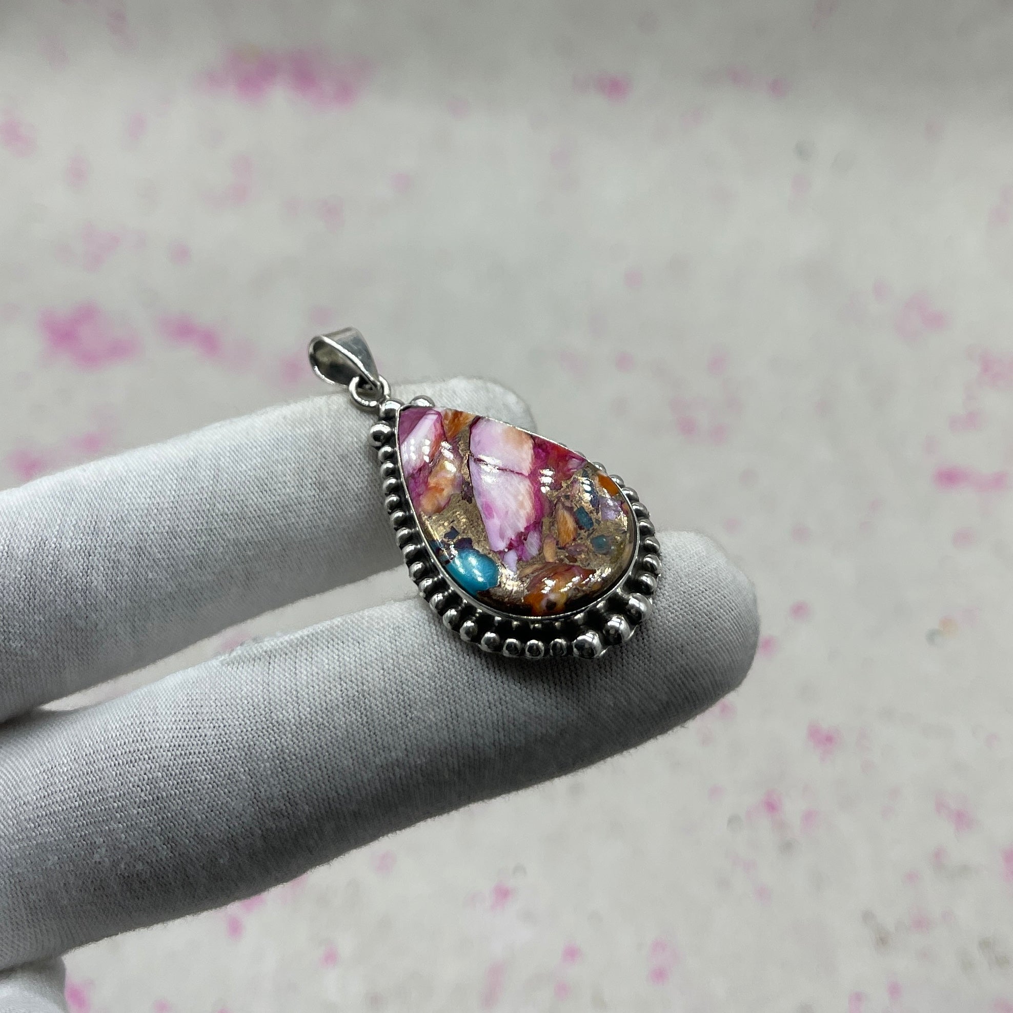 Pink Dahlia Stone 925 Sterling Silver Handmade Pendant | Artistic Bohemian Jewelry