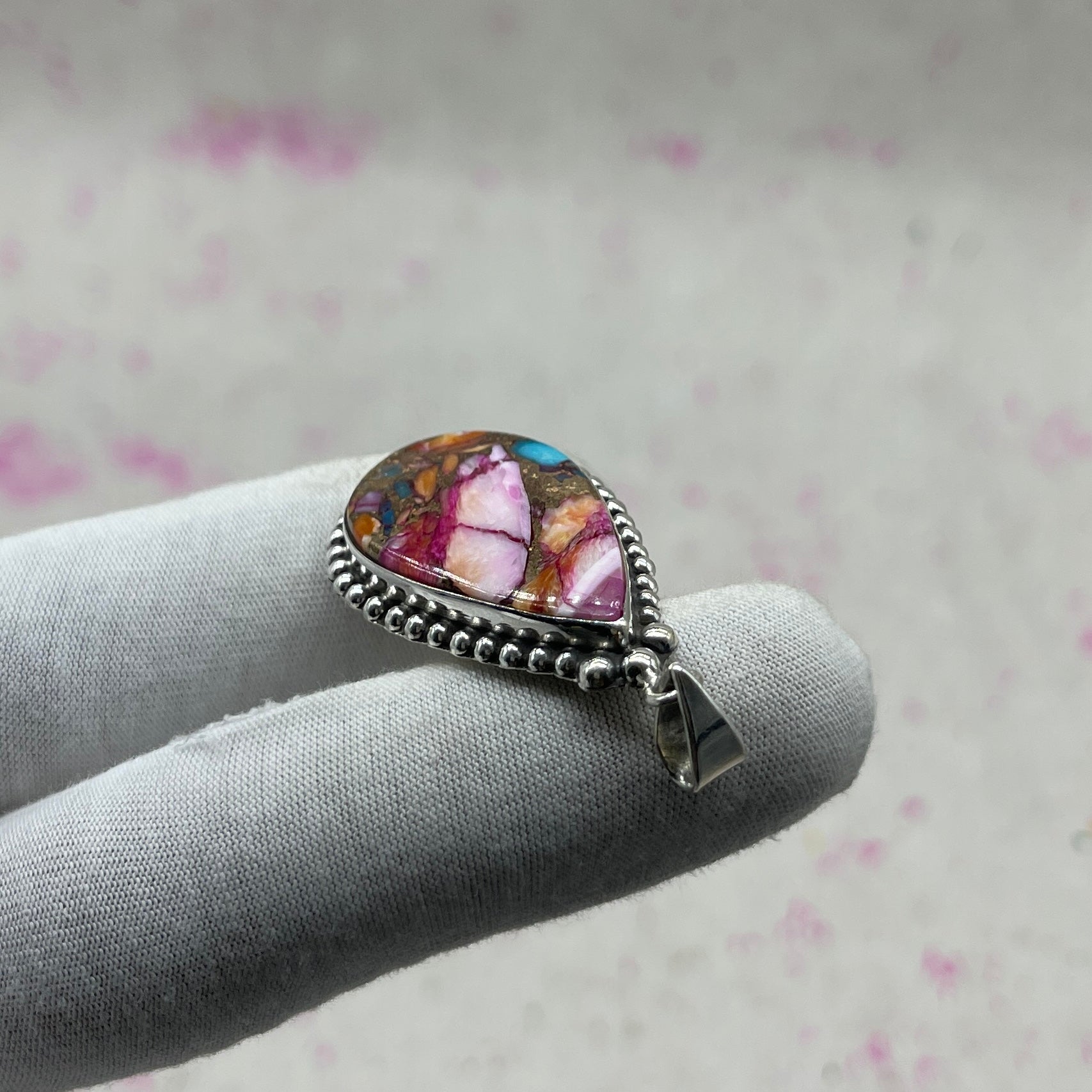 Pink Dahlia Stone 925 Sterling Silver Handmade Pendant | Artistic Bohemian Jewelry