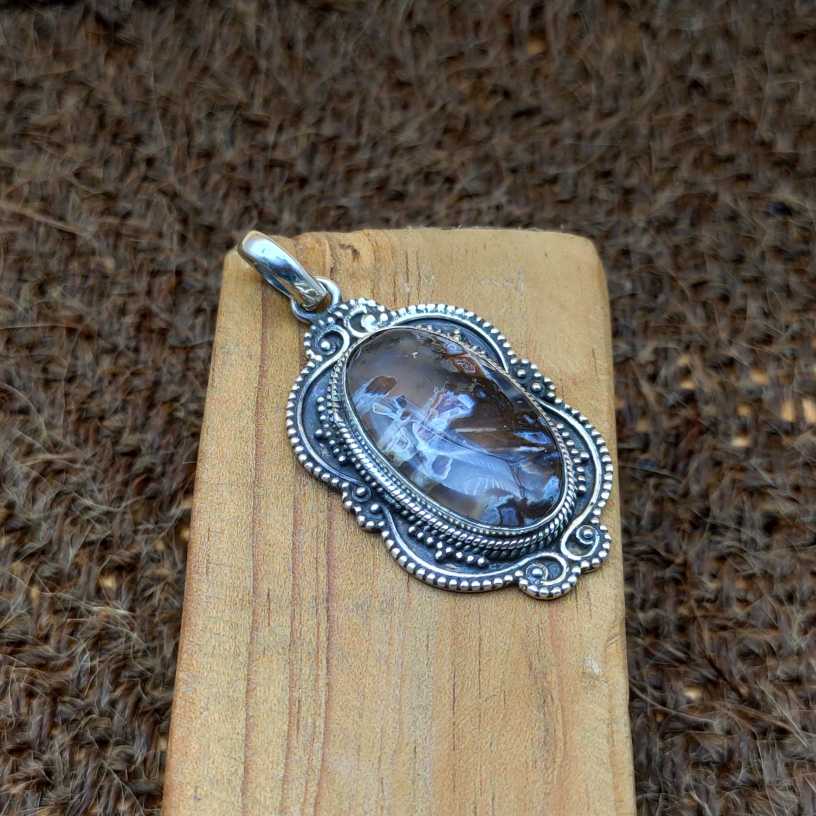 Stick Agate 925 Silver Necklace Handmade Gift