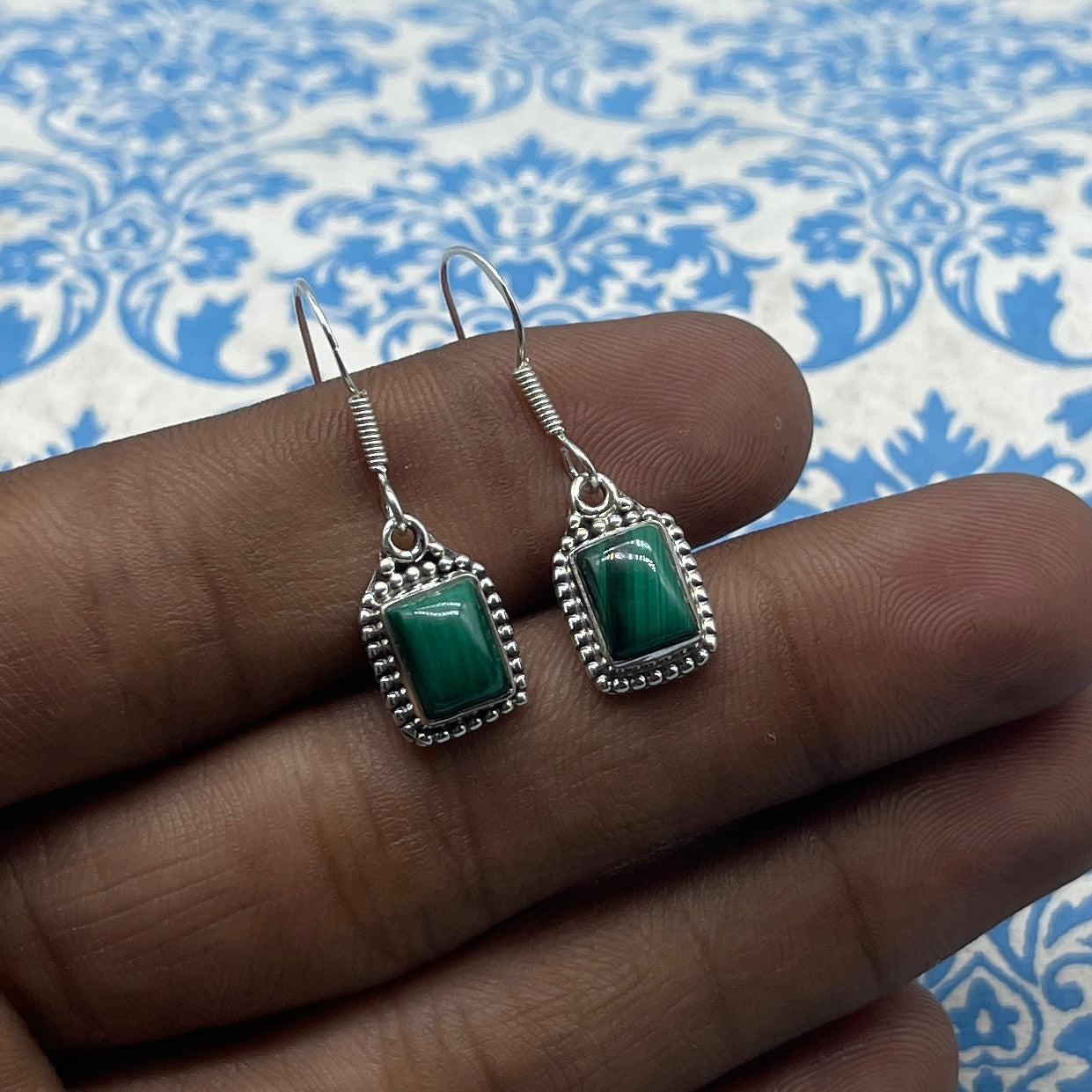 Classic Malachite Earrings – 925 Sterling Silver Natural GemStone