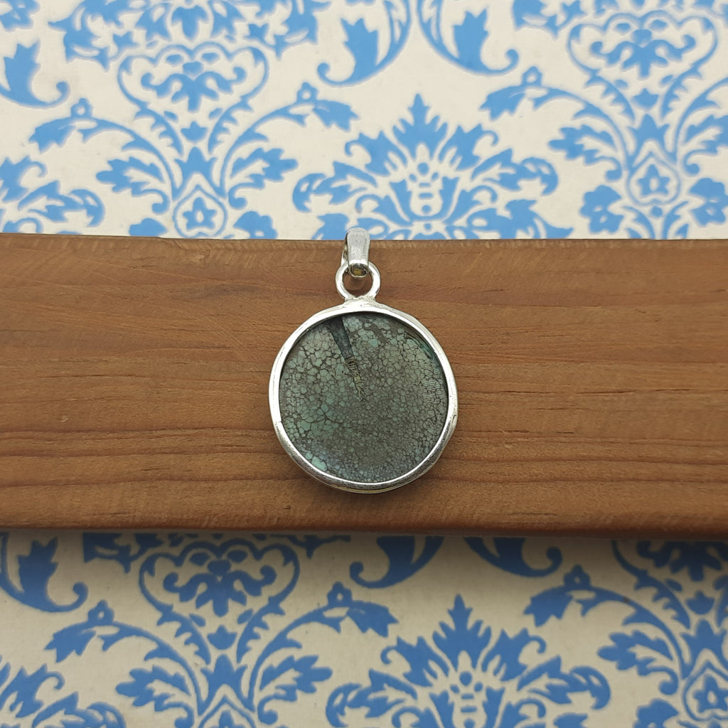 Tibetan Turquoise Cancer Birthstone 925 Silver Pendant