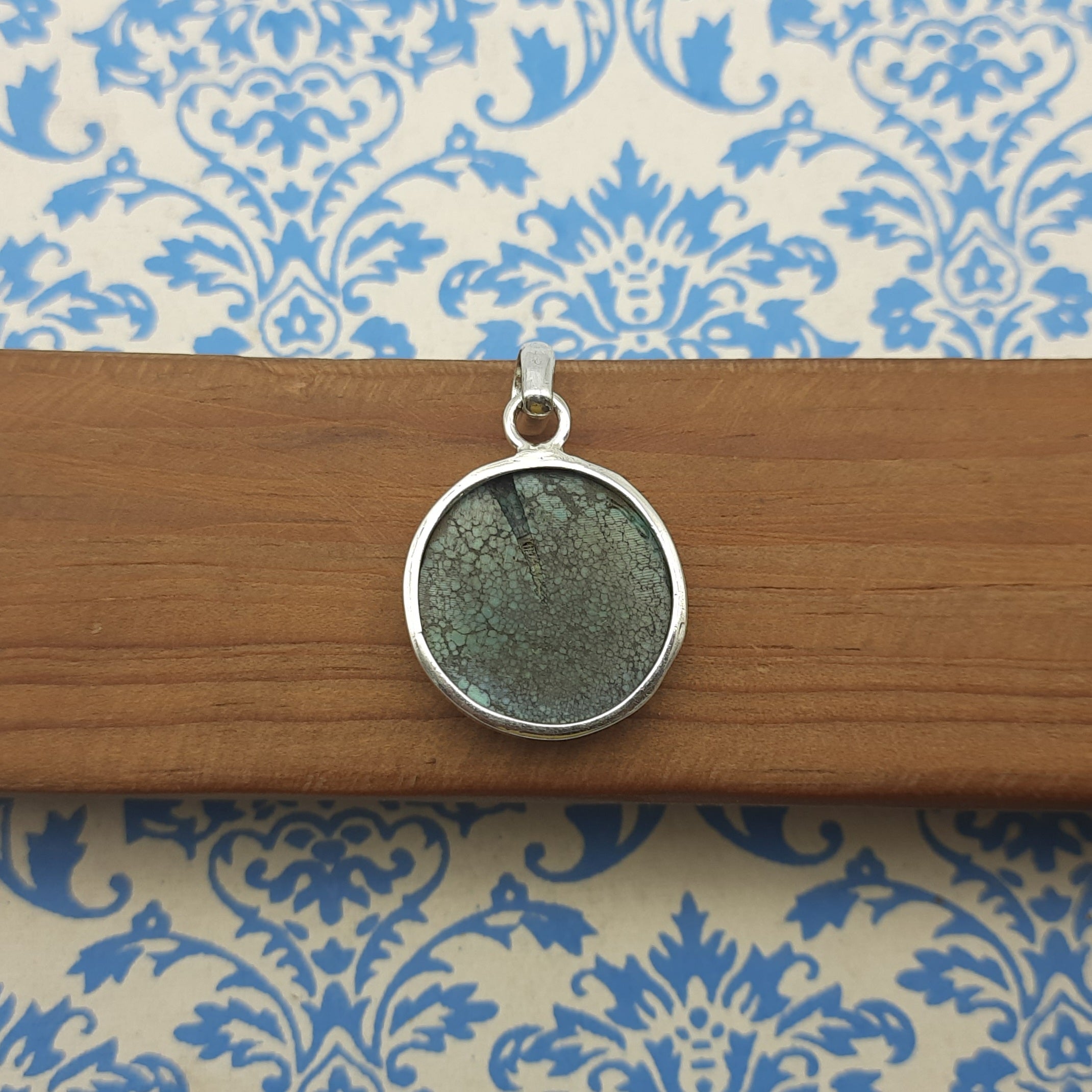 Tibetan Turquoise Cancer Birthstone 925 Silver Pendant