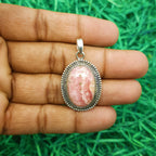 925 Sterling Silver Rhodochrosite Pendant – Natural Gemstone Nepali Artisan Bohemian Jewelry