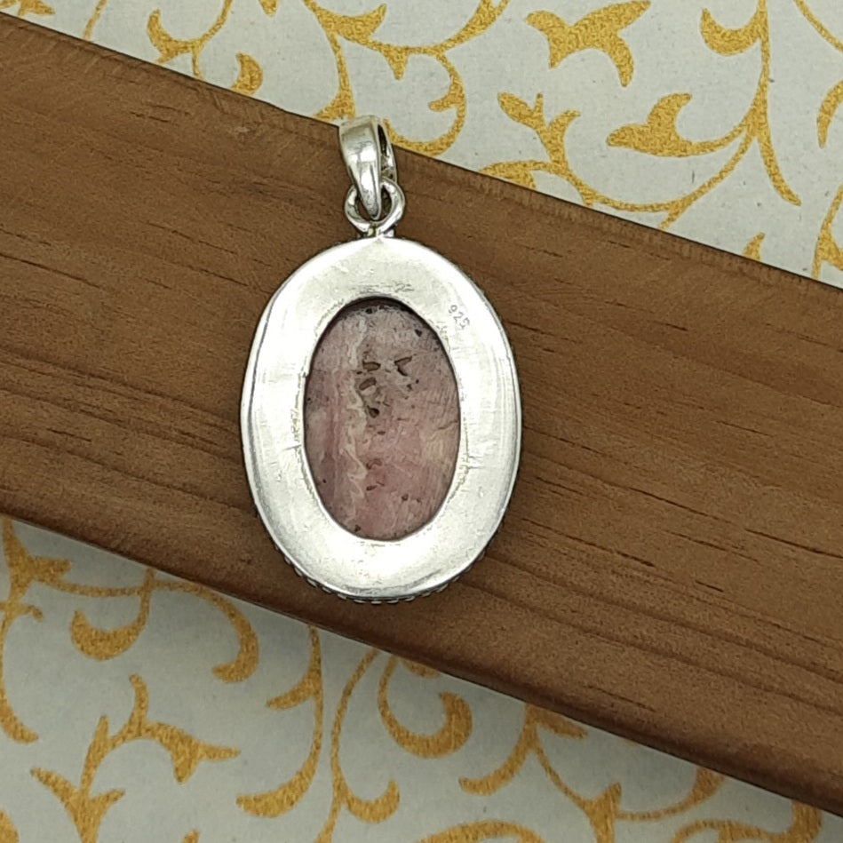 925 Sterling Silver Rhodochrosite Pendant – Natural Gemstone Nepali Artisan Bohemian Jewelry