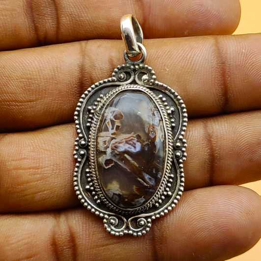 Stick Agate 925 Silver Necklace Handmade Gift