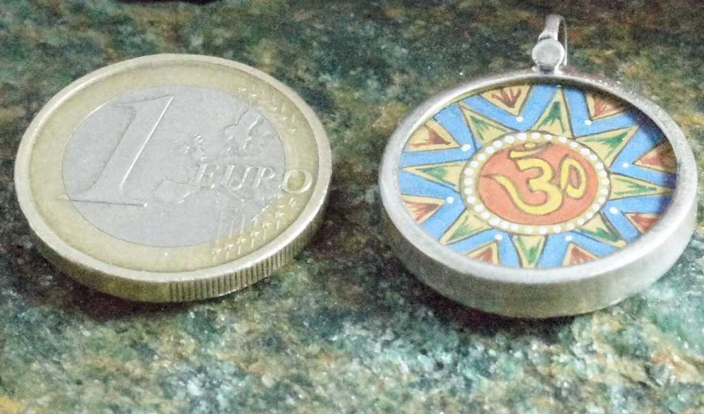 Om Ji 925 Silver Handpainted Pendant Artisan Necklace