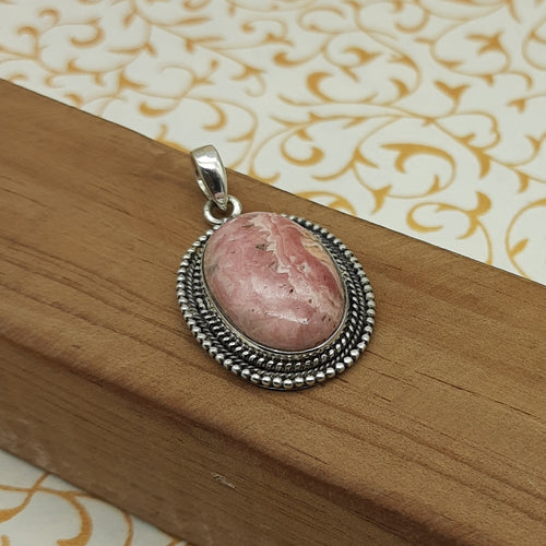 925 Sterling Silver Rhodochrosite Pendant – Natural Gemstone Nepali Artisan Bohemian Jewelry