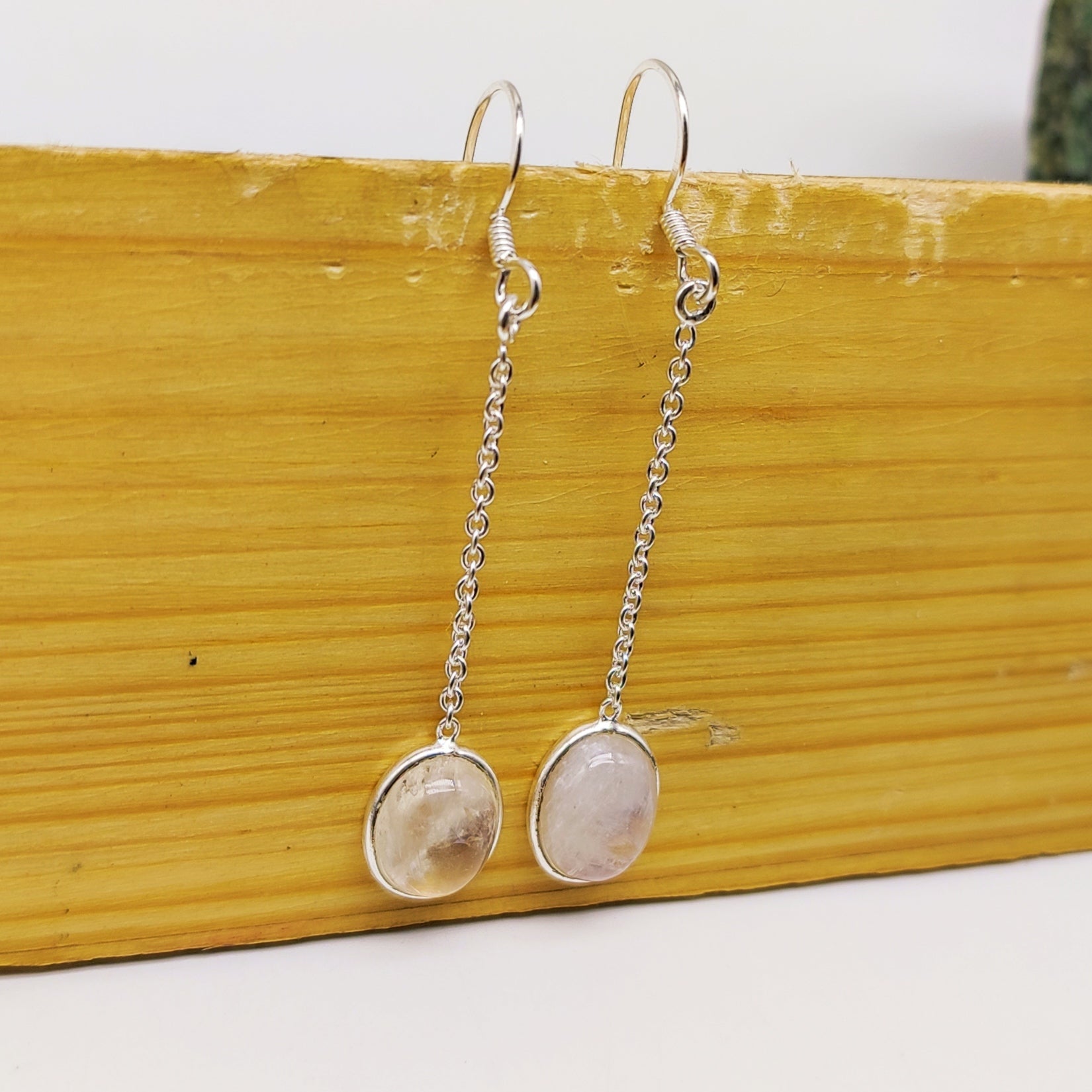 925 Sterling Silver Rose Quartz Cabochon Oval Shape Earring