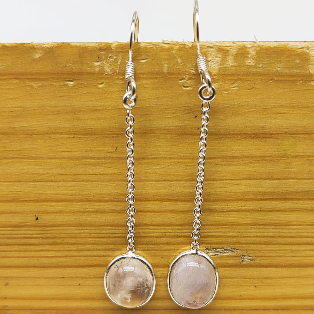 925 Sterling Silver Rose Quartz Cabochon Oval Shape Earring