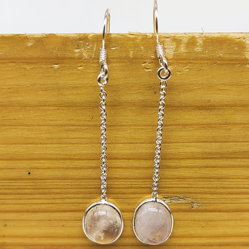 925 Sterling Silver Rose Quartz Cabochon Oval Shape Earring