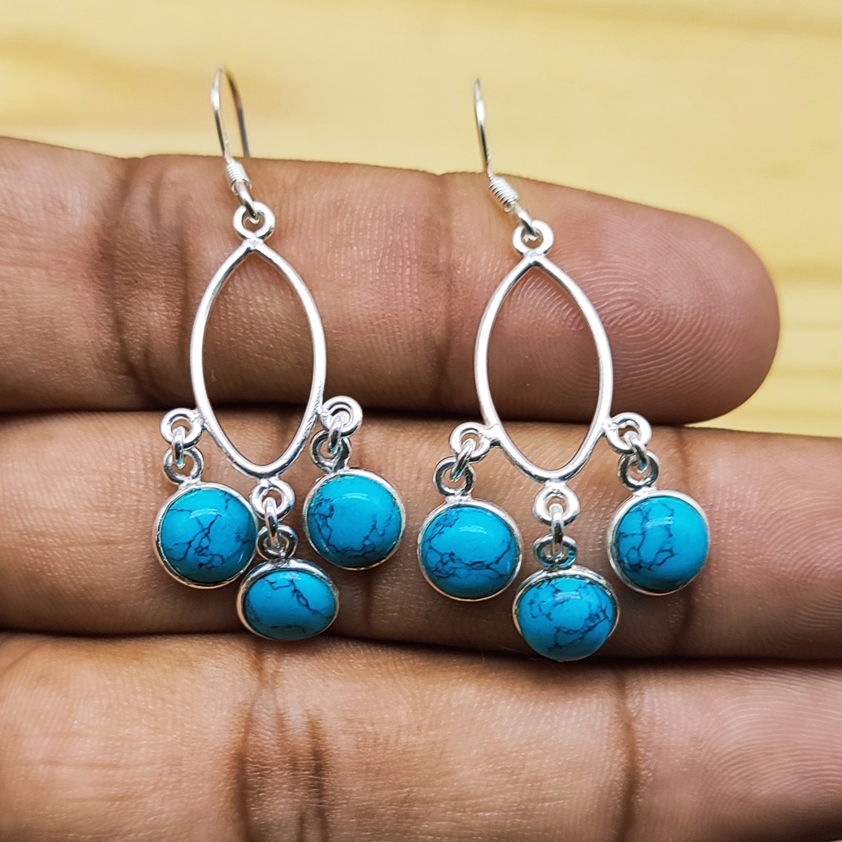 Turquoise Silver Dangle Earrings – Elegant Minimalist Design