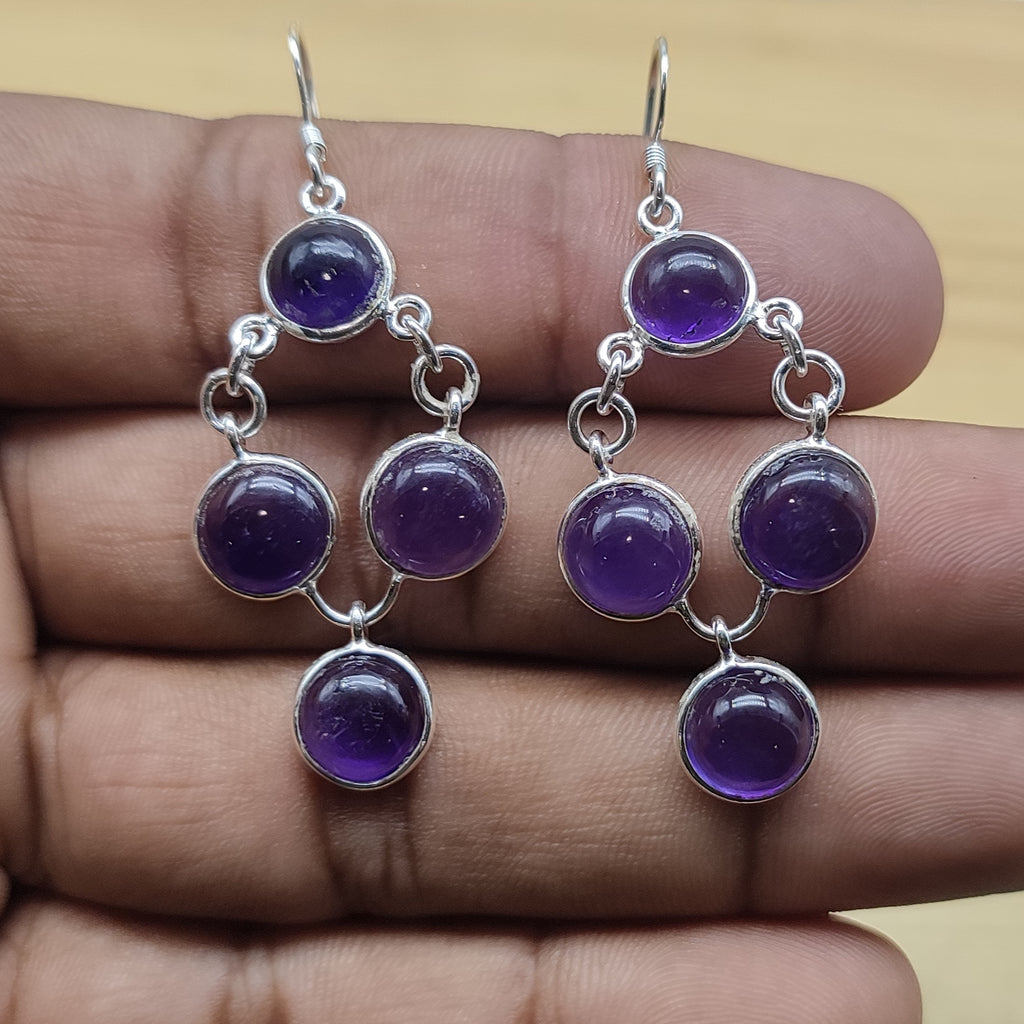 Small Amethyst Gemstone Earrings – Subtle 925 Silver Dangle