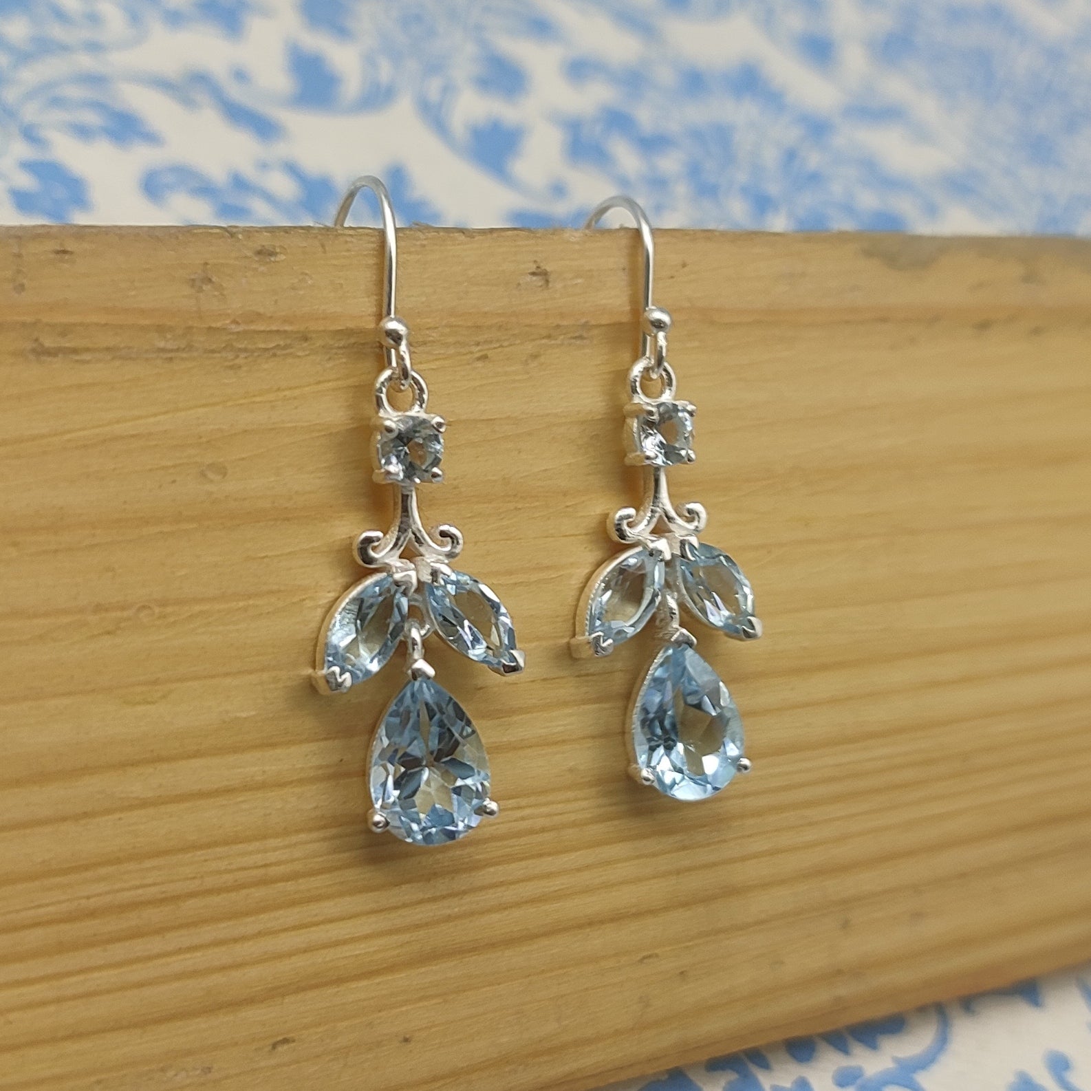 Handmade Blue Topaz Dangle Earrings – Fine Silver Minimal Jewelry
