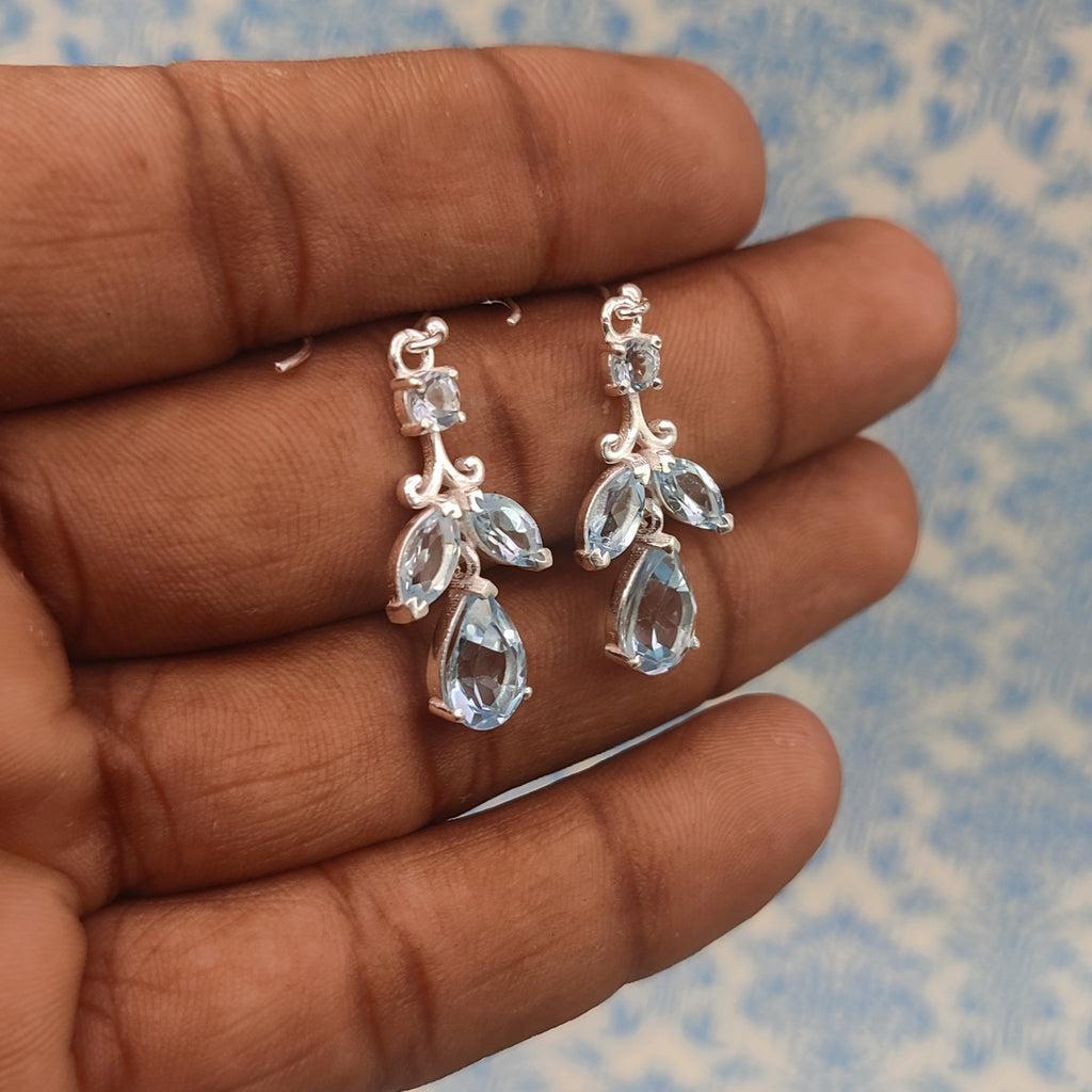 Handmade Blue Topaz Dangle Earrings – Fine Silver Minimal Jewelry
