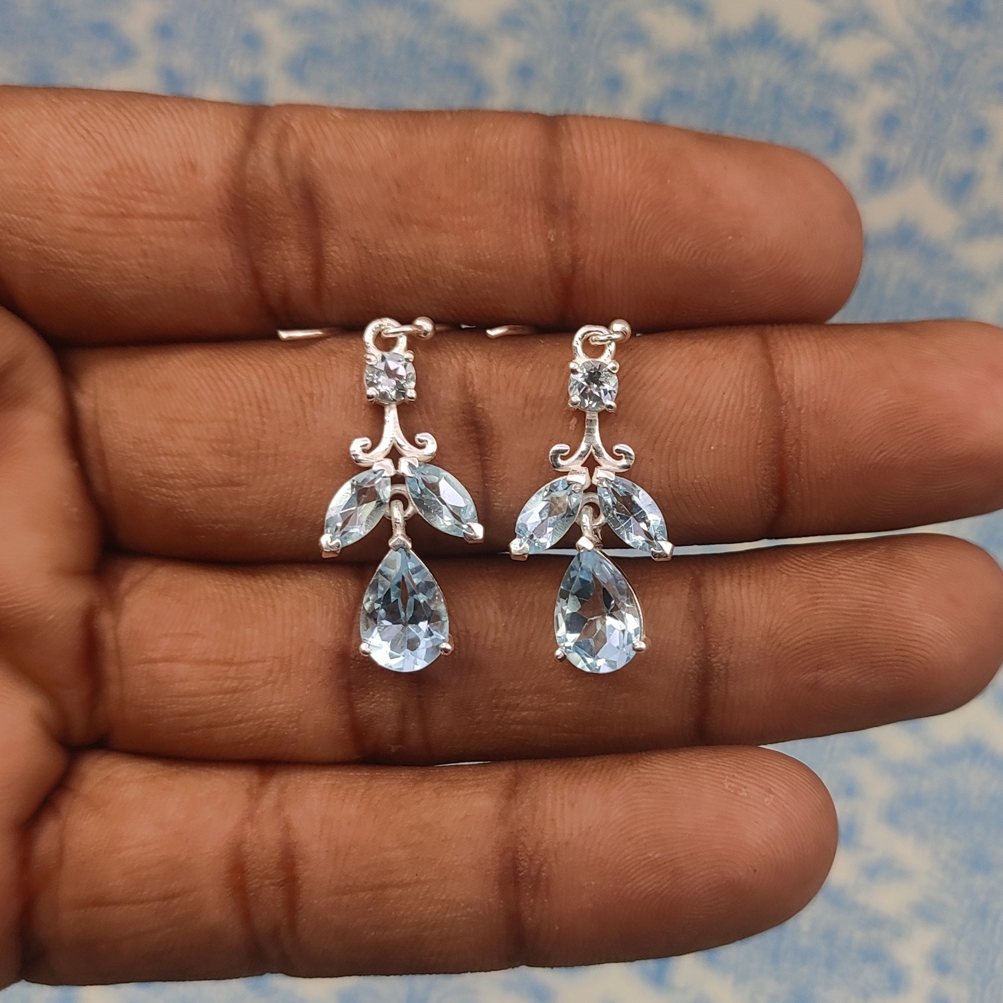 Handmade Blue Topaz Dangle Earrings – Fine Silver Minimal Jewelry