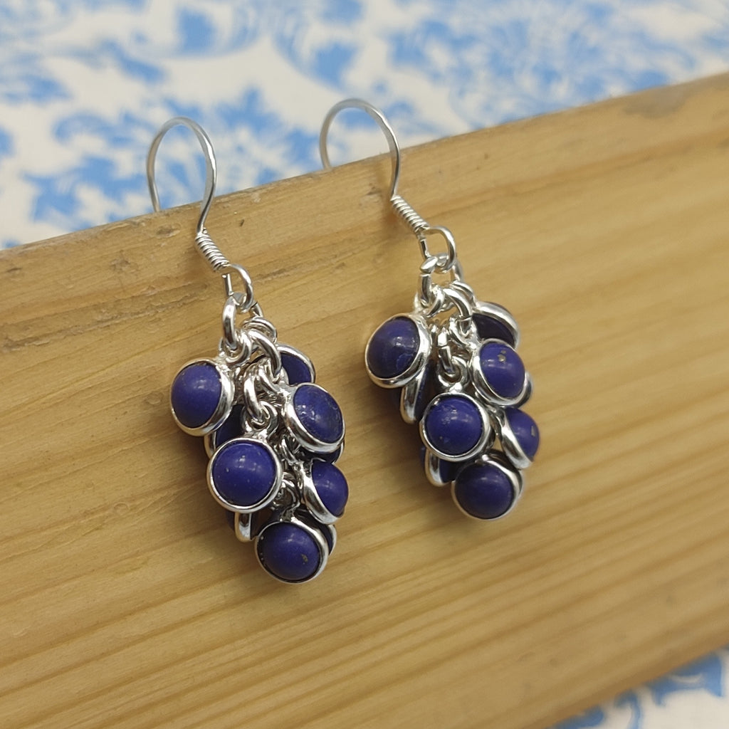 Dainty Lapis Lazuli  Gemstone Earrings – 925 Silver Minimal Round Style