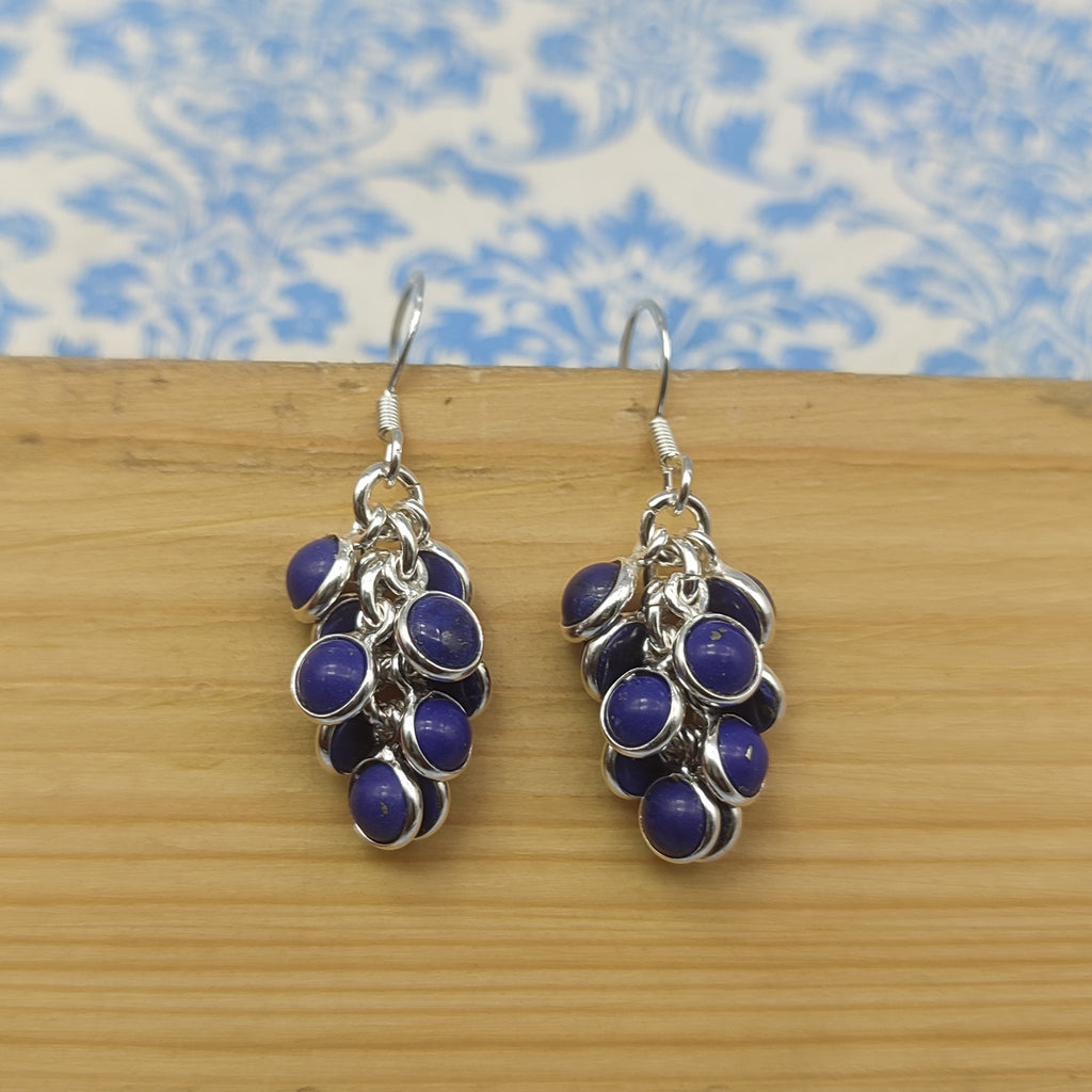 Dainty Lapis Lazuli  Gemstone Earrings – 925 Silver Minimal Round Style