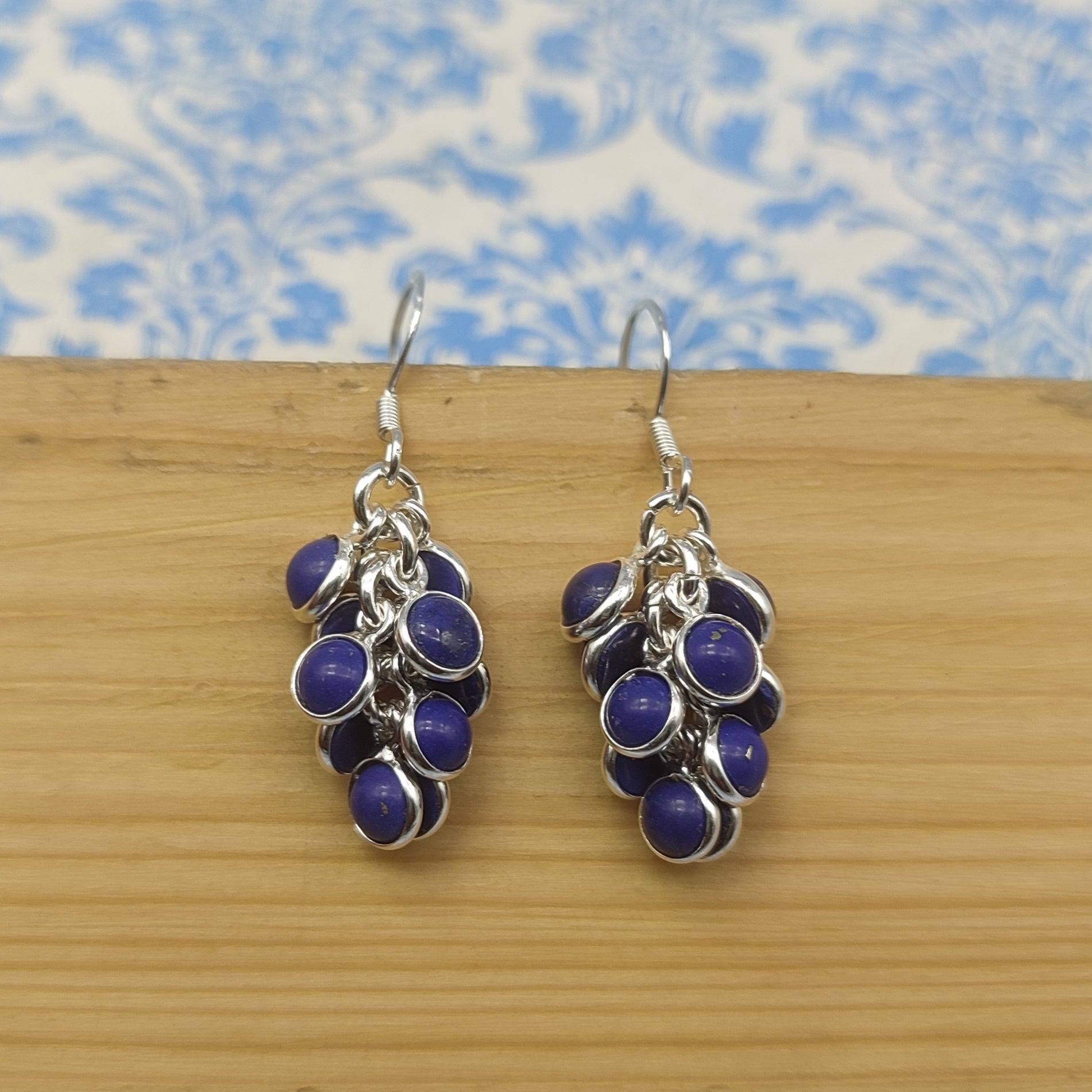 Dainty Lapis Lazuli  Gemstone Earrings – 925 Silver Minimal Round Style