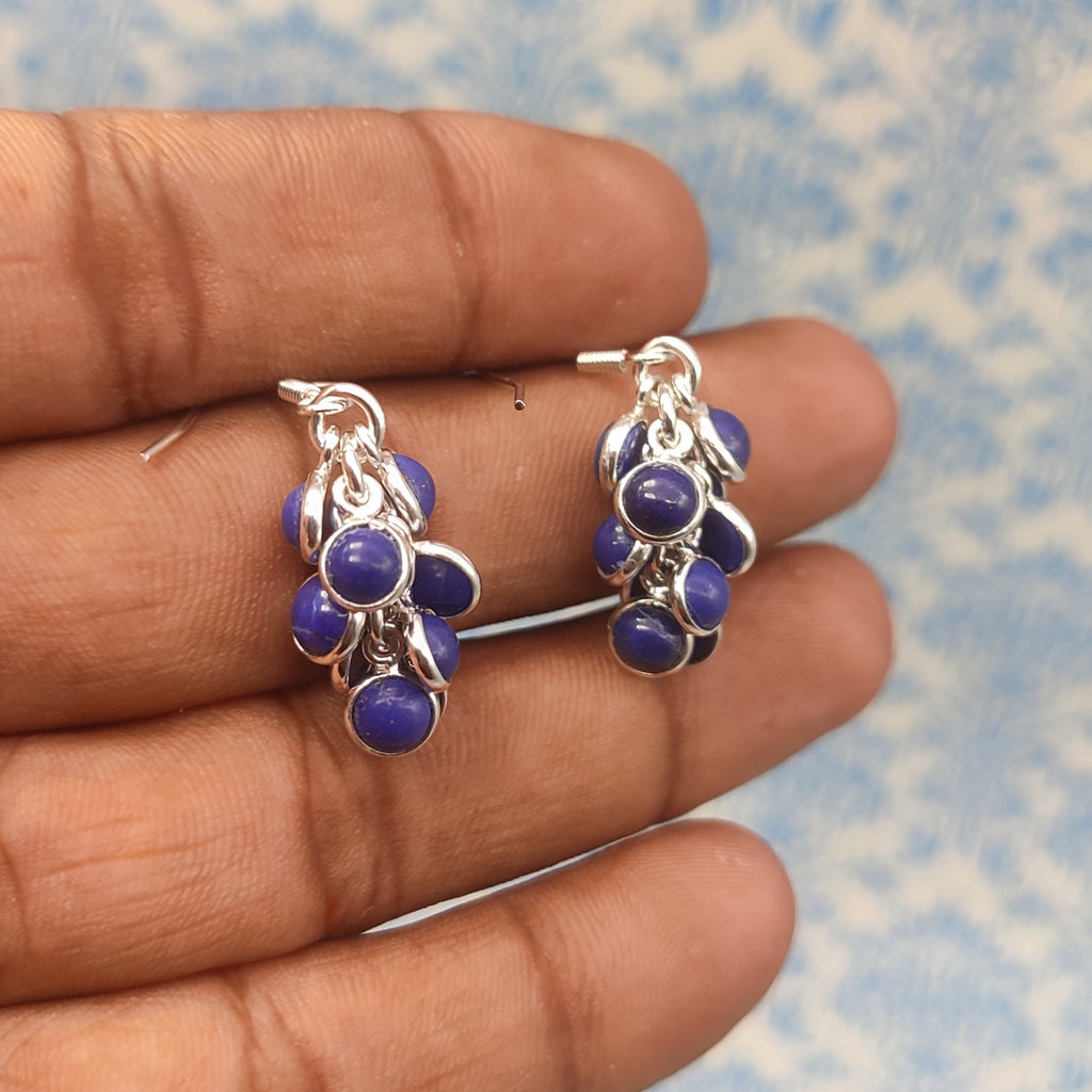 Dainty Lapis Lazuli  Gemstone Earrings – 925 Silver Minimal Round Style