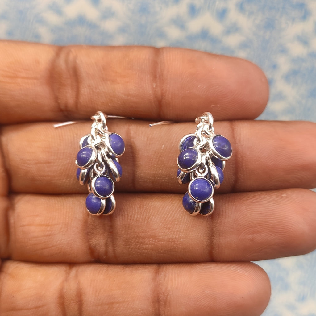 Dainty Lapis Lazuli  Gemstone Earrings – 925 Silver Minimal Round Style